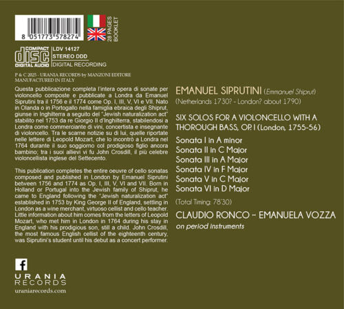 SIPRUTINI: CELLO SONATAS OP. I