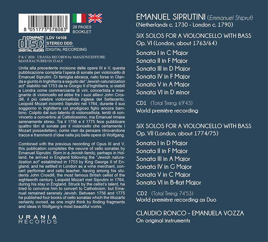 SIPRUTINI: CELLO SONATAS OP. VI & VII